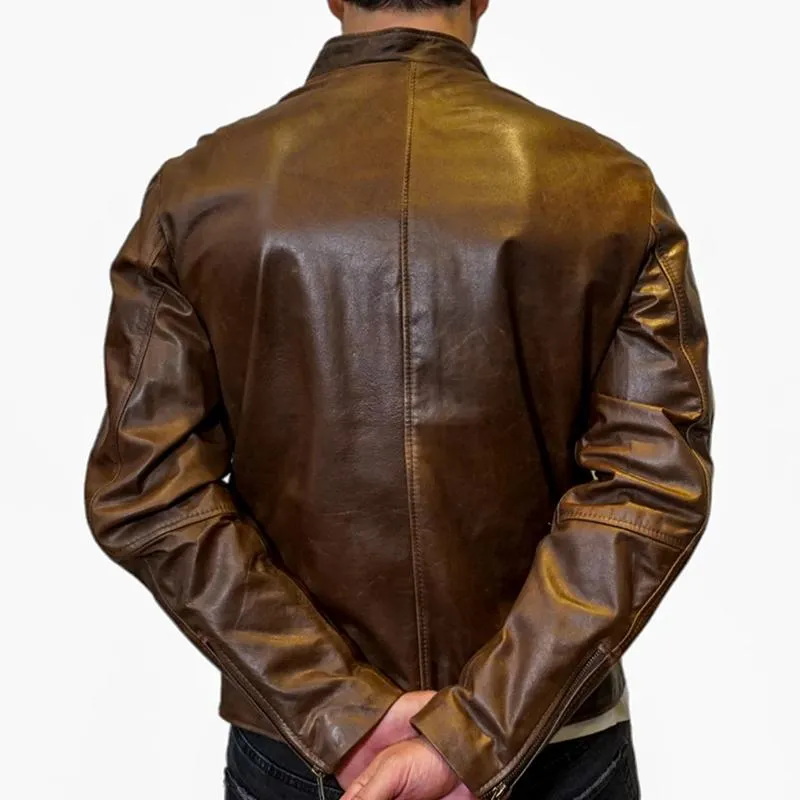 Men's Fashion Leather Stand Collar Zipper Biker Jacket 47104396Z sold by Manly product image thumbnail 5