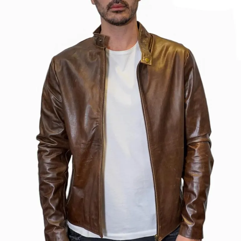 Men's Fashion Leather Stand Collar Zipper Biker Jacket 47104396Z sold by Manly product image thumbnail 2