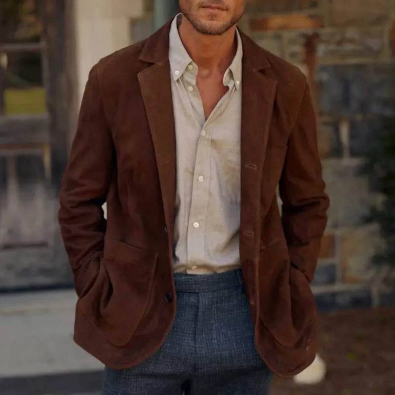 Men's Vintage Suede Notch Lapel Multi-pocket Single Breasted Blazer 44246074Z sold by Manly product image thumbnail 2