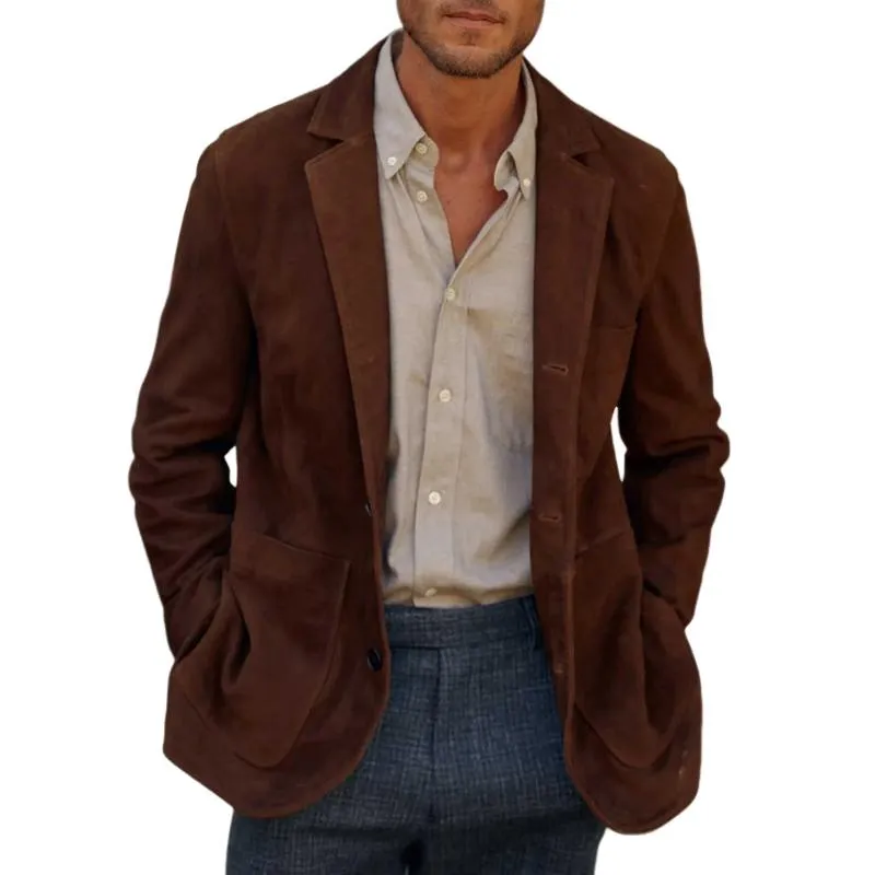 Men's Vintage Suede Notch Lapel Multi-pocket Single Breasted Blazer 44246074Z sold by Manly