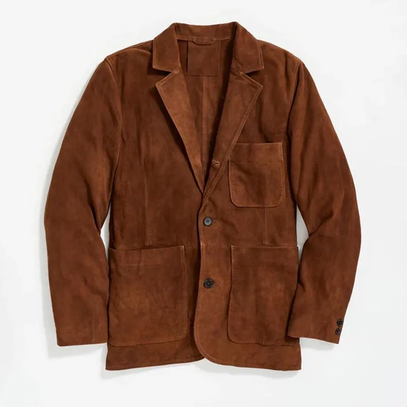 Men's Vintage Suede Notch Lapel Multi-pocket Single Breasted Blazer 44246074Z sold by Manly product image thumbnail 3