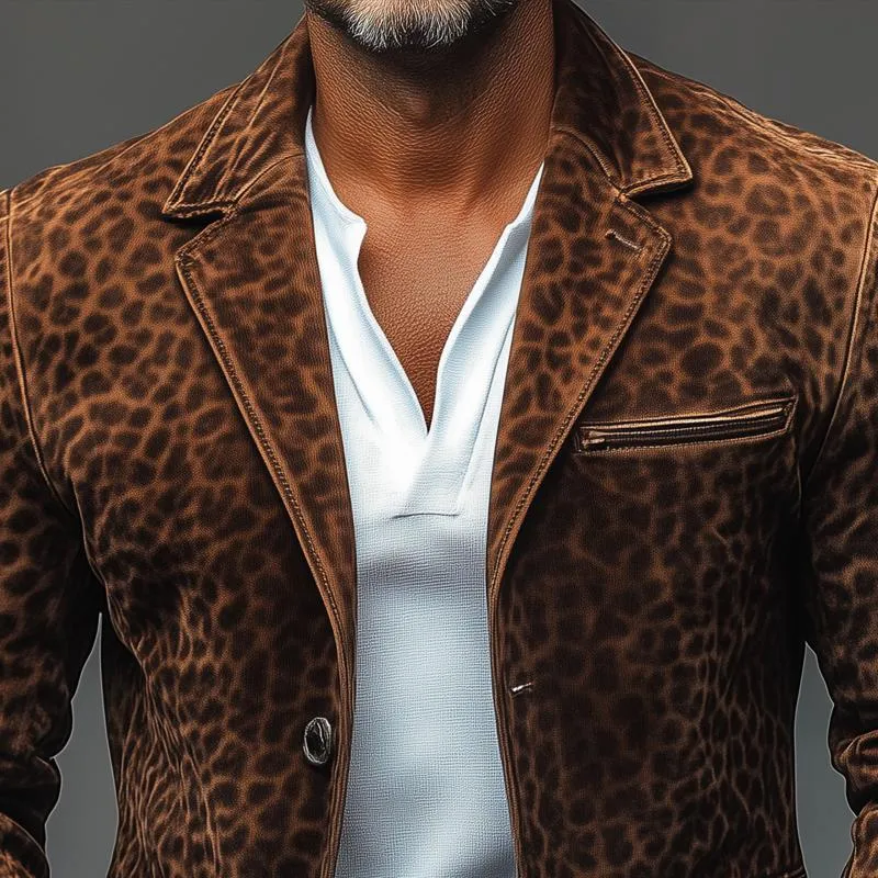 Men's Vintage Leopard Suede Notch Lapel Multi-pocket Single Breasted Blazer 51590562Z sold by Manly product image thumbnail 3