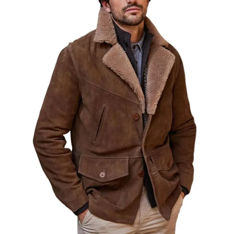 Men's Vintage Suede Fleece Lapel Multi-pocket Single Breasted Casual Jacket 37514886Z sold by Manly