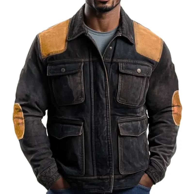 Men's Suede Patchwork Multi-Pocket Jacket 22488498Y sold by Manly
