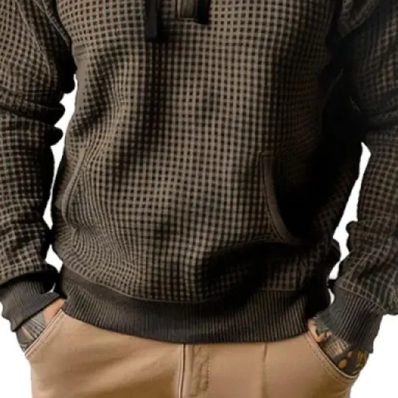 Men's Retro Waffle Kangaroo Pocket Button Hoodie 12493279Y sold by Manly product image thumbnail 3