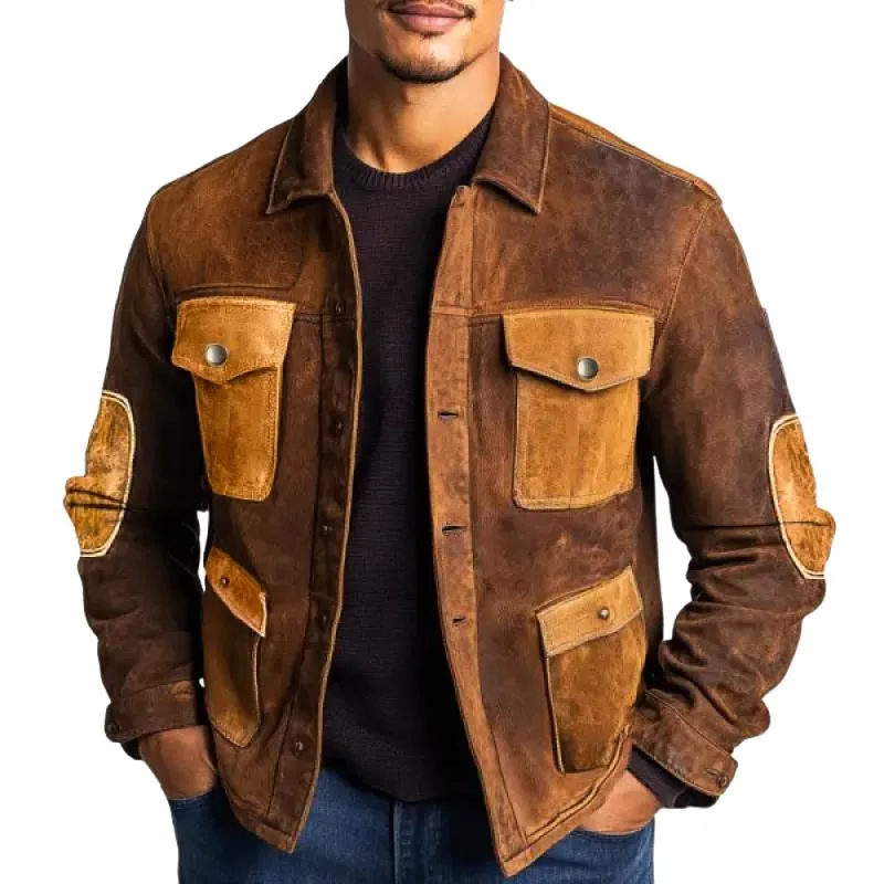 Men's Suede Patchwork Multi-Pocket Jacket 30435816Y sold by Manly