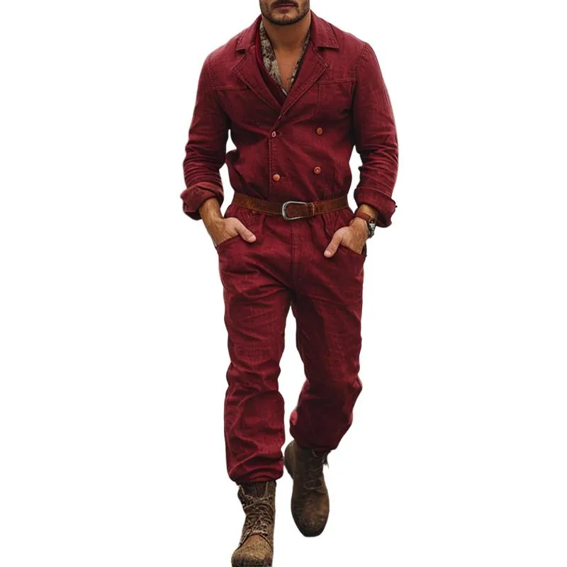 Men's Vintage Double Breasted Lapel Cargo Overalls 37873872Y sold by Manly