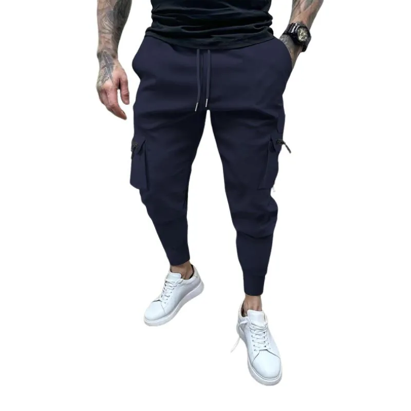 Men's Solid Multi-pocket Elastic Waist Cargo Pants 97473915Z sold by Manly