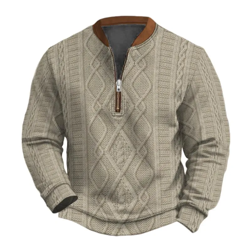Men's Solid Color Texture Zipper Round Neck Long Sleeve Casual Sweatshirt 59270245Z sold by Manly