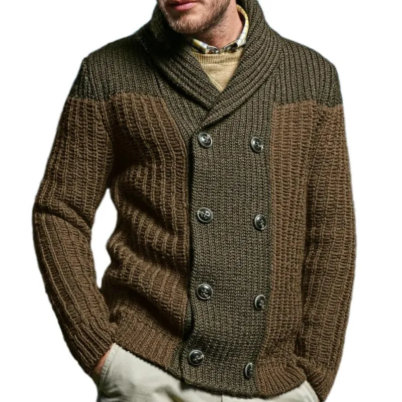 Men's Colorblock Lapel Long Sleeve Double Breasted Knit Cardigan 45570374Z sold by Manly