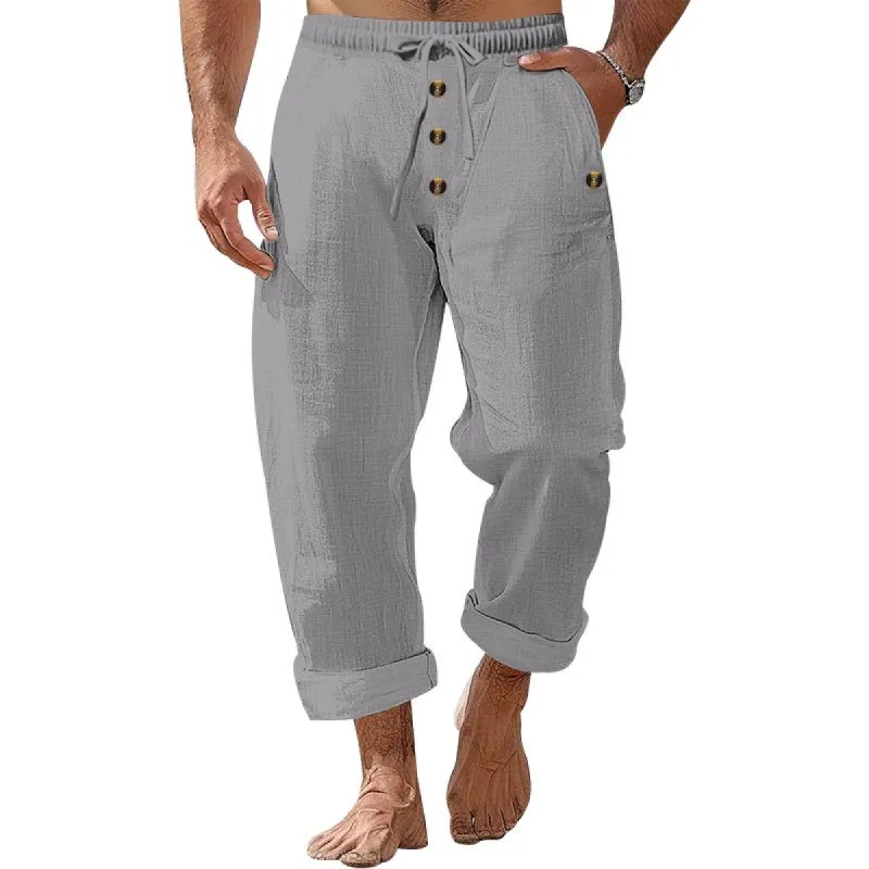 Men's Beach Solid Color Cotton and Linen Drawstring Pants 80434182Y sold by Manly