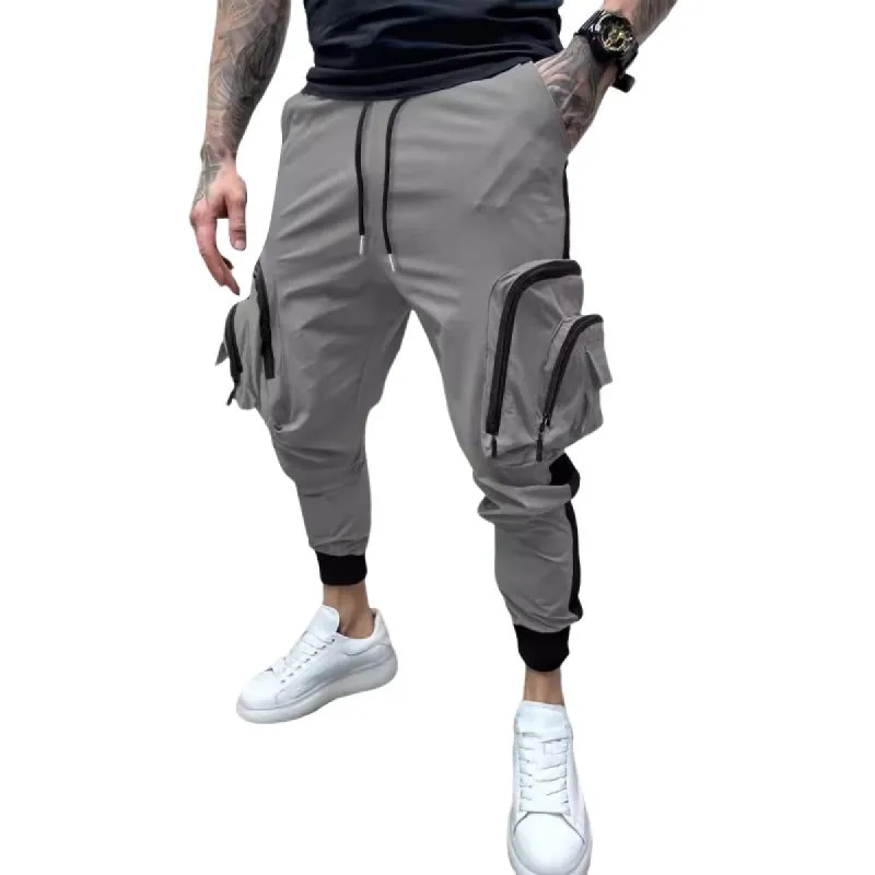 Men's Casual Solid Color Zipper Multi-Pocket Colorblock Cargo Pants 01673675Y sold by Manly