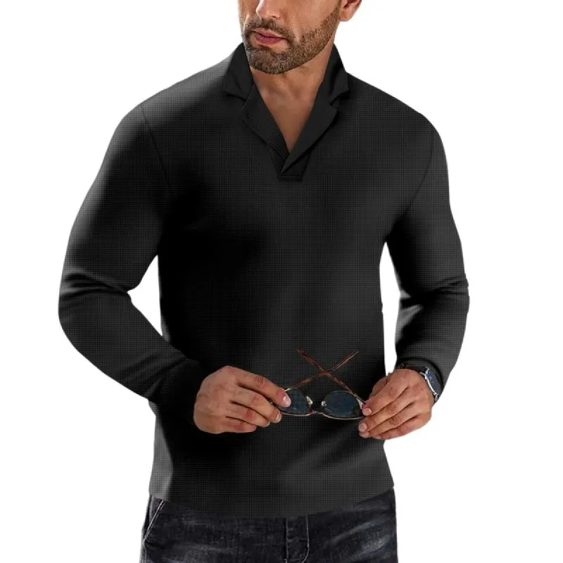 Men's Casual Solid Color Waffle Long Sleeve Polo Shirt 15874534Y sold by Manly