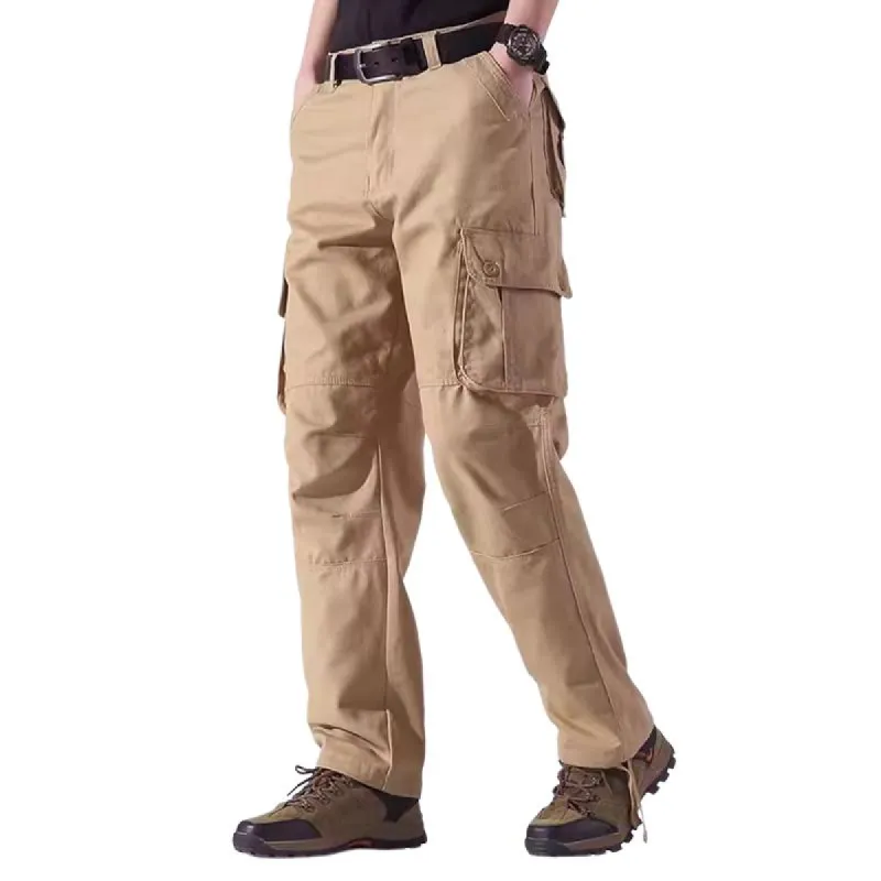 Men's Solid Color Cotton Multi-pocket Straight Cargo Pants 47376174Z sold by Manly
