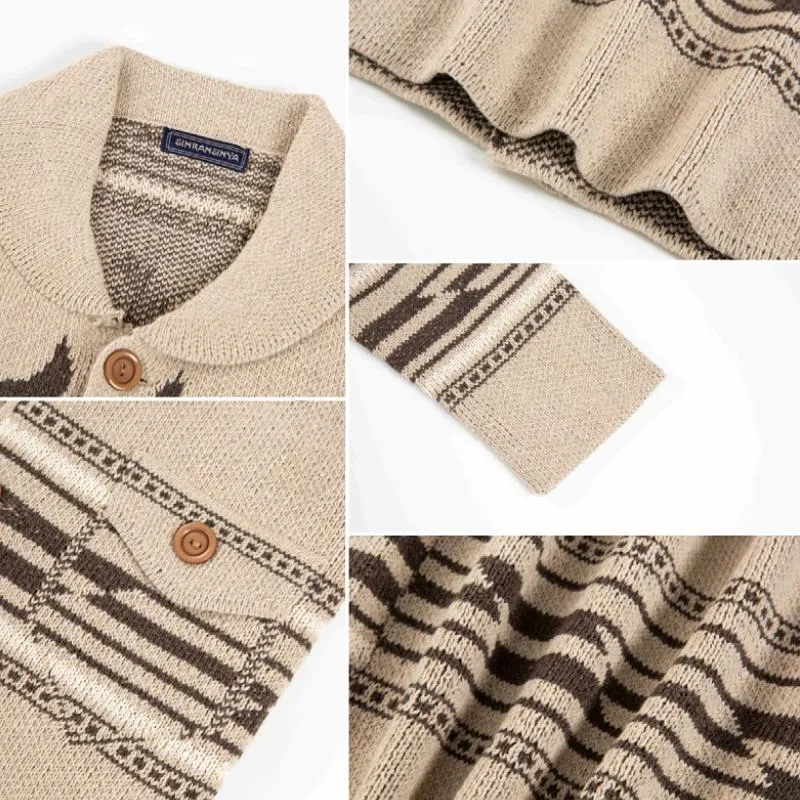 Men's Vintage Jacquard Thick Lapel Single Breasted Knitted Cardigan 98331494M sold by Manly product image thumbnail 5