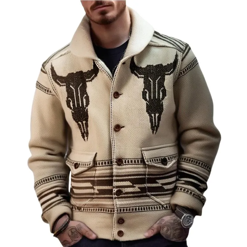 Men's Vintage Jacquard Thick Lapel Single Breasted Knitted Cardigan 98331494M sold by Manly