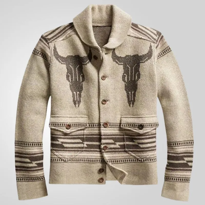 Men's Vintage Jacquard Thick Lapel Single Breasted Knitted Cardigan 98331494M sold by Manly product image thumbnail 3