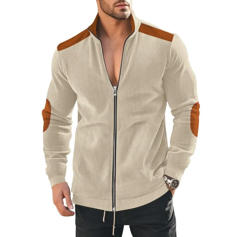 Men's Corduroy Colorblock Patchwork Stand Collar Zipper Jacket 87484794Z sold by Manly