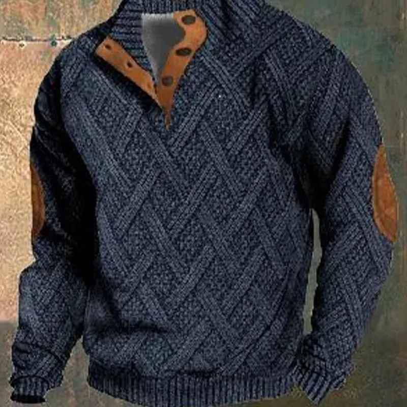 Men's Vintage Stand-collar Pullover Textured Knitted Sweater 34209960X sold by Manly product image thumbnail 2