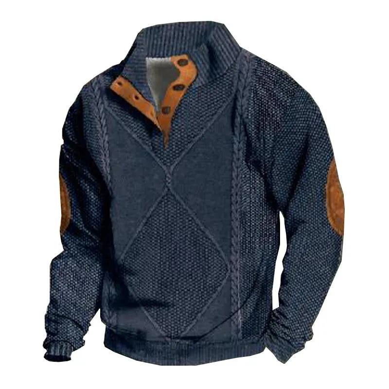 Men's Stand Collar Contrasting Color Pullover Diamond Texture Knitted Sweater 67225206X sold by Manly