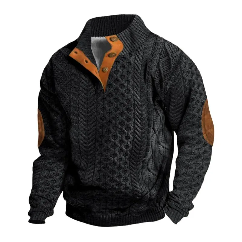 Men's Vintage Button Stand Collar Textured Knit Sweater 94371574X sold by Manly