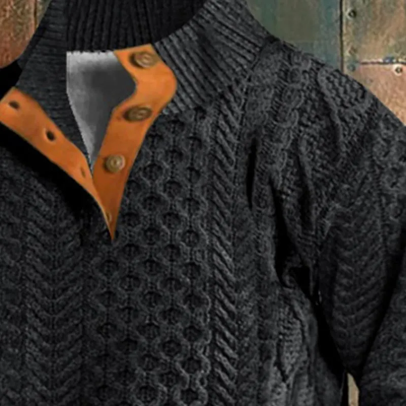 Men's Vintage Button Stand Collar Textured Knit Sweater 94371574X sold by Manly product image thumbnail 3