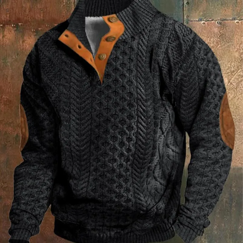 Men's Vintage Button Stand Collar Textured Knit Sweater 94371574X sold by Manly product image thumbnail 2