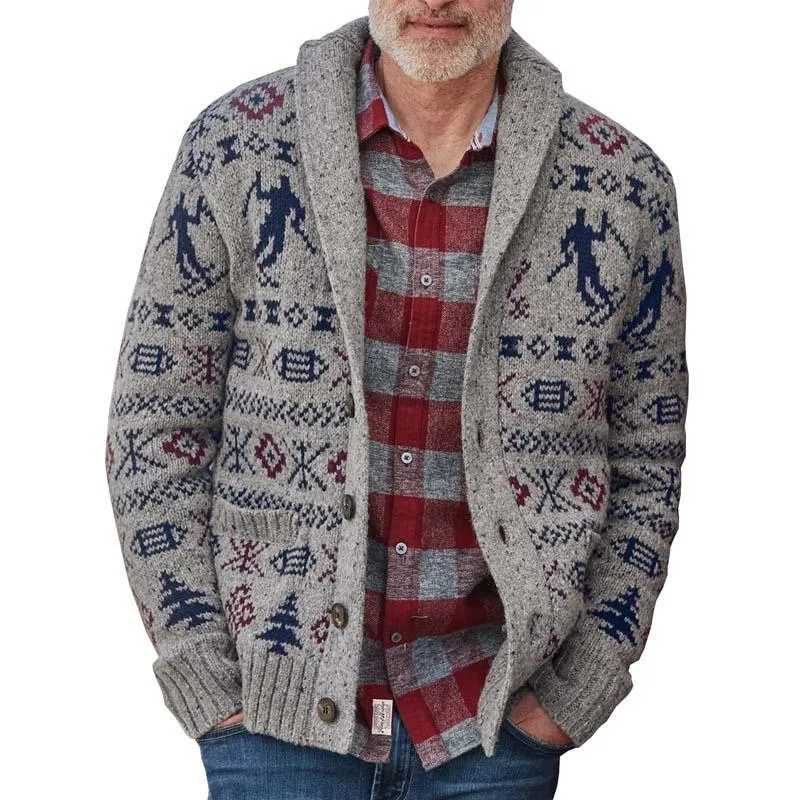 Men's Lapel Vintage Jacquard Single Breasted Knitted Cardigan 51896786M sold by Manly