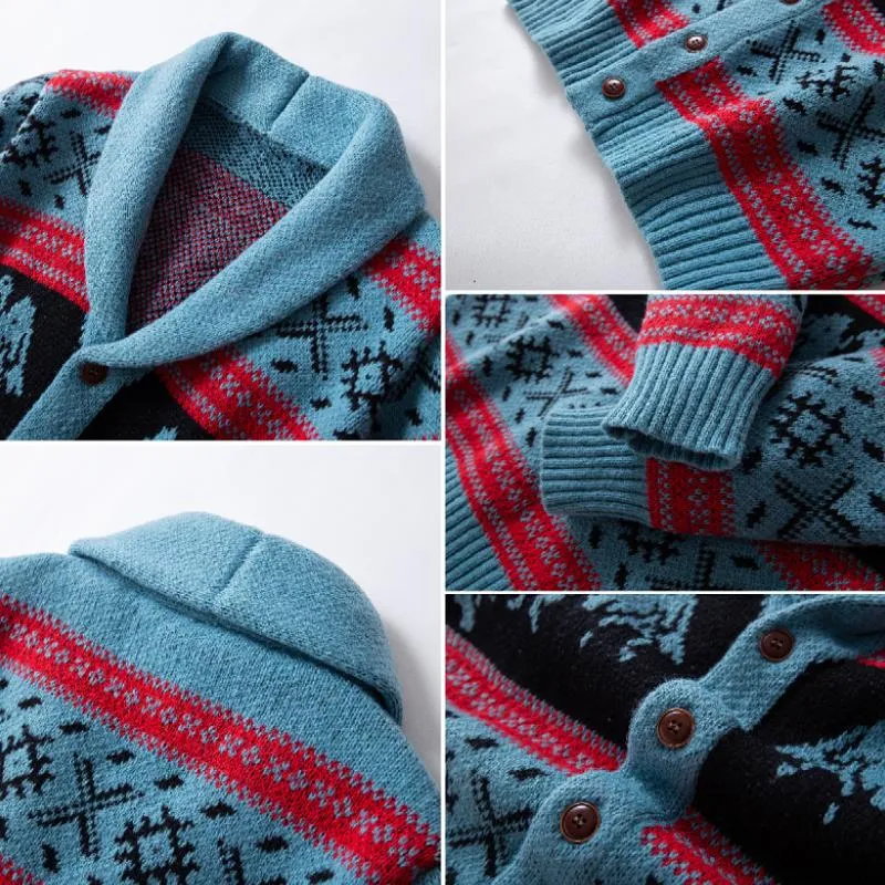 Men's Vintage Contrast Jacquard Lapel Single Breasted Knit Cardigan 17776549M sold by Manly product image thumbnail 5