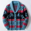 Men's Vintage Contrast Jacquard Lapel Single Breasted Knit Cardigan 17776549M sold by Manly