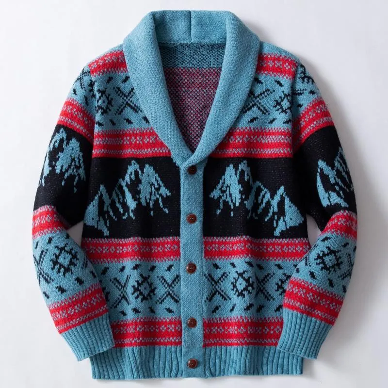 Men's Vintage Contrast Jacquard Lapel Single Breasted Knit Cardigan 17776549M sold by Manly product image thumbnail 3