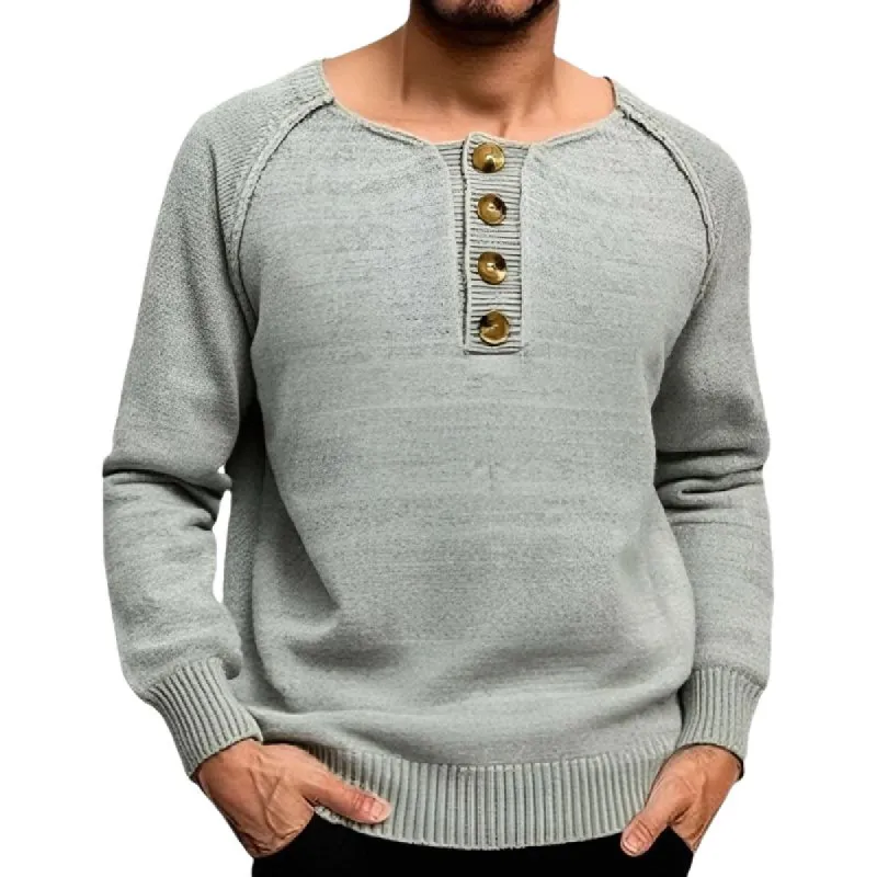 Men's Casual Button Henley Collar Loose Knit Pullover Sweater 43944208M sold by Manly