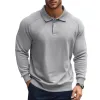 Men's Casual Solid Color Lapel Raglan Long Sleeve Polo Shirt 47889552M sold by Manly