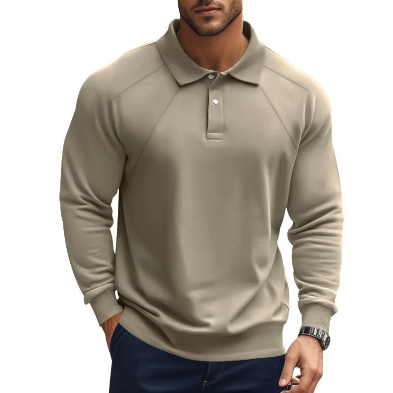Men's Casual Solid Color Lapel Raglan Long Sleeve Polo Shirt 47889552M sold by Manly