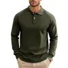 Men's Casual Solid Color Lapel Raglan Long Sleeve Polo Shirt 47889552M sold by Manly