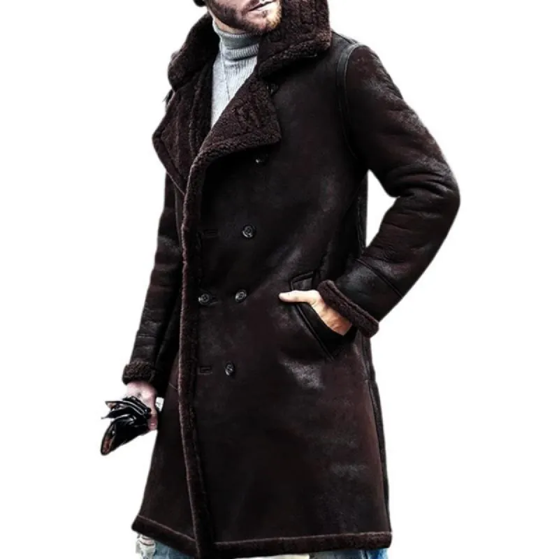 Men's Suede Stitching Plush Mid-Length Coat 65160942Y sold by Manly