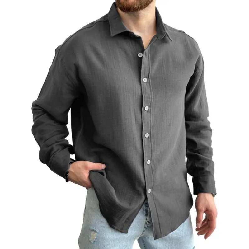 Men's Solid Long Sleeve Lapel Shirt 21872099Y sold by Manly