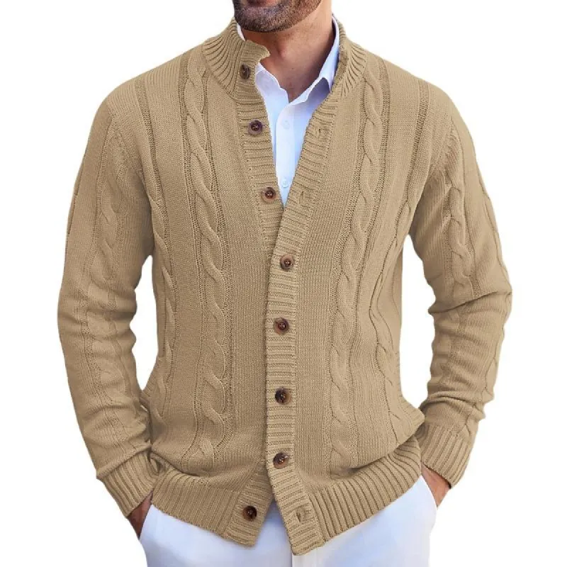 Men's Solid Color Stand Collar Knit Single Breasted Cardigan 59410460Y sold by Manly