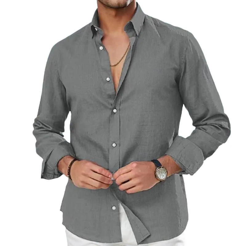 Men's Solid Long Sleeve Lapel Shirt 30109723Y sold by Manly