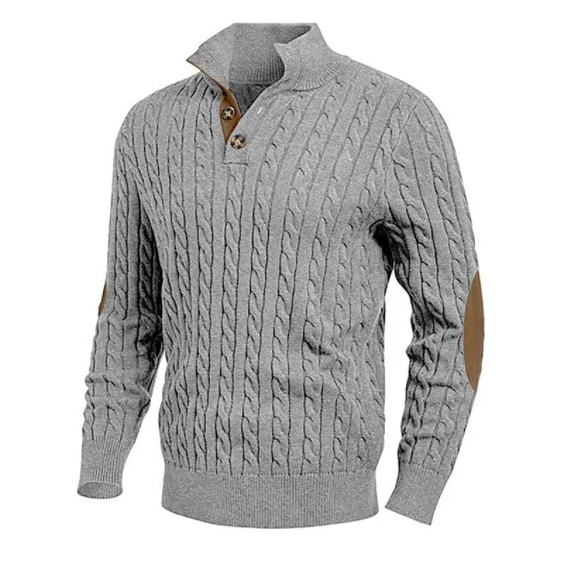 Men's Solid Color Knitted Button Turtleneck Suede Panel Sweater 18110217Y sold by Manly