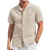 Men's Casual Cotton Linen Lapel Patch Pocket Slim Fit Short Sleeve Shirt 88052441M sold by Manly