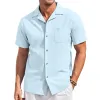 Men's Casual Cotton Linen Lapel Patch Pocket Slim Fit Short Sleeve Shirt 88052441M sold by Manly