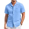 Men's Casual Cotton Linen Lapel Patch Pocket Slim Fit Short Sleeve Shirt 88052441M sold by Manly