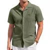 Men's Casual Cotton Linen Lapel Patch Pocket Slim Fit Short Sleeve Shirt 88052441M sold by Manly