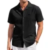 Men's Casual Cotton Linen Lapel Patch Pocket Slim Fit Short Sleeve Shirt 88052441M sold by Manly