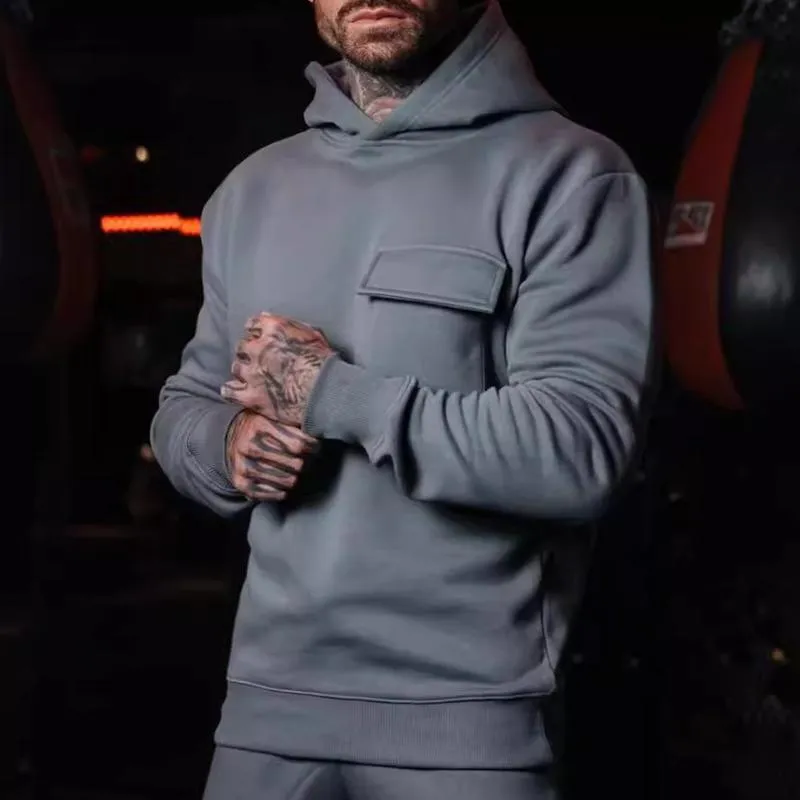 Men's Solid Color Loose Chest Pocket Long Sleeve Hoodie 94421177Z sold by Manly product image thumbnail 2