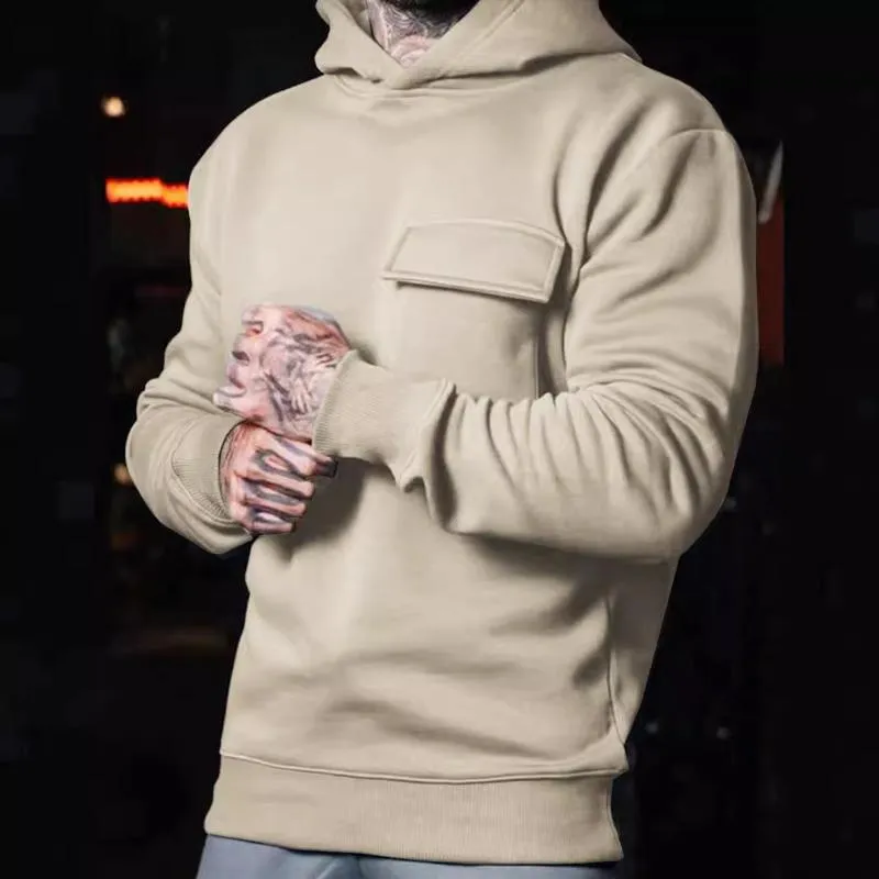 Men's Solid Color Loose Chest Pocket Long Sleeve Hoodie 94421177Z sold by Manly product image thumbnail 5