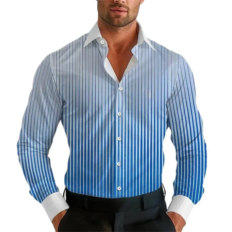 Men's Gradient Striped Lapel Long Sleeve Shirt 42180800Z sold by Manly