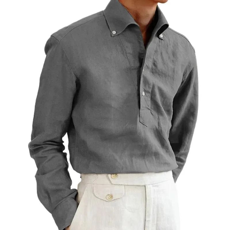 Men's Vintage Solid Color Lapel Long Sleeve Casual Shirt 87493913Z sold by Manly