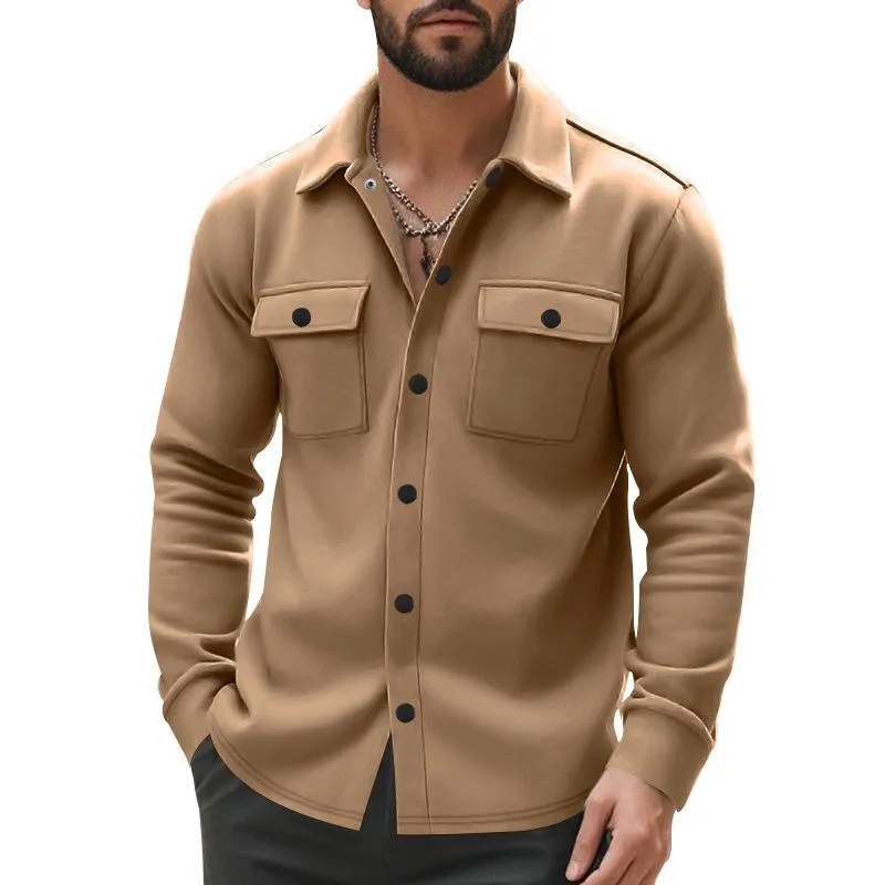 Men's Solid Color Lapel Chest Pocket Long Sleeve Shirt 68358975Z sold by Manly